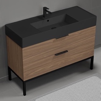 Bathroom Vanity Walnut Bathroom Vanity With Black Sink, Free Standing, 48